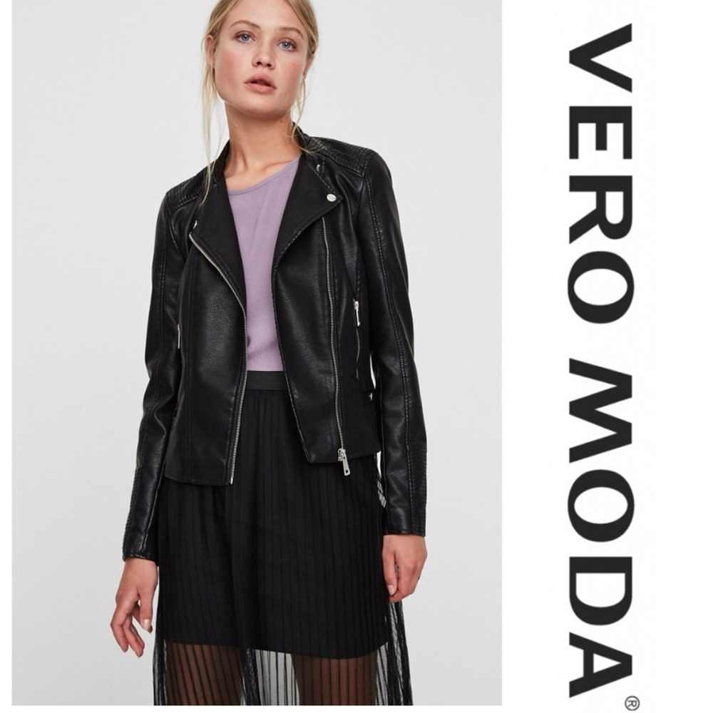 VERO MODA Black Vegan Leather Moto Biker Jacket XL